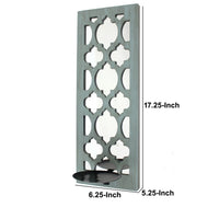 Quatrefoil Pattern Wooden Candle holder with Mirror Insert, Light Blue - BM218403