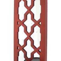 Quatrefoil Pattern Wooden Candle holder with Mirror Insert, Red - BM218404