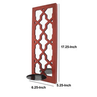Quatrefoil Pattern Wooden Candle holder with Mirror Insert, Red - BM218404