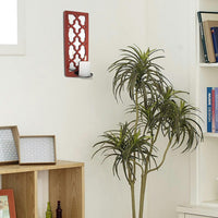 Quatrefoil Pattern Wooden Candle holder with Mirror Insert, Red - BM218404