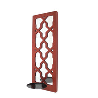 Quatrefoil Pattern Wooden Candle holder with Mirror Insert, Red - BM218404