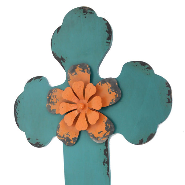 Rustic Wooden Cross Wall Decor, Blue - BM218405