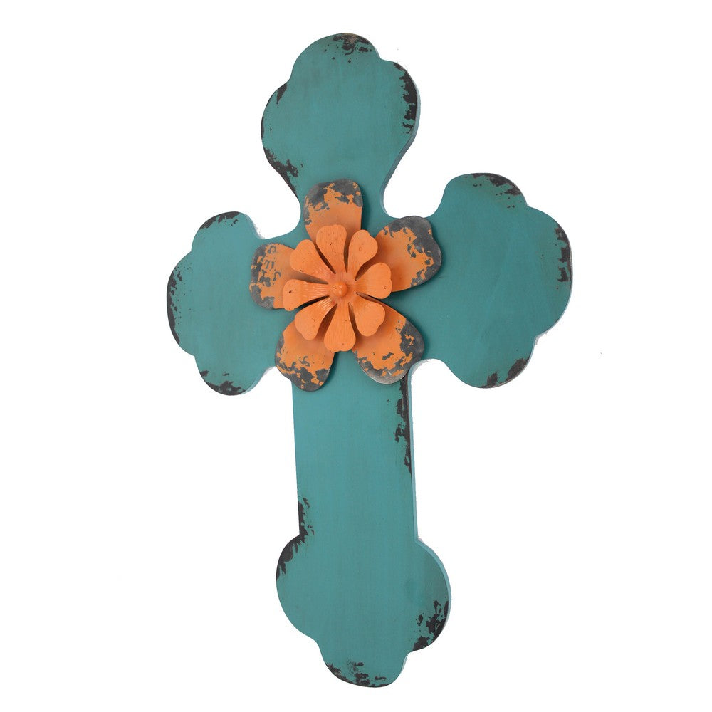 Rustic Wooden Cross Wall Decor, Blue - BM218405