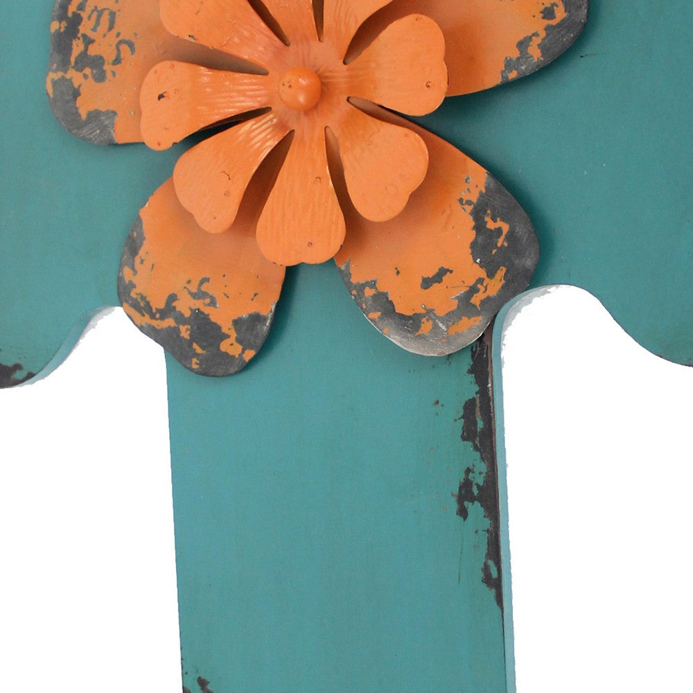 Rustic Wooden Cross Wall Decor, Blue - BM218405