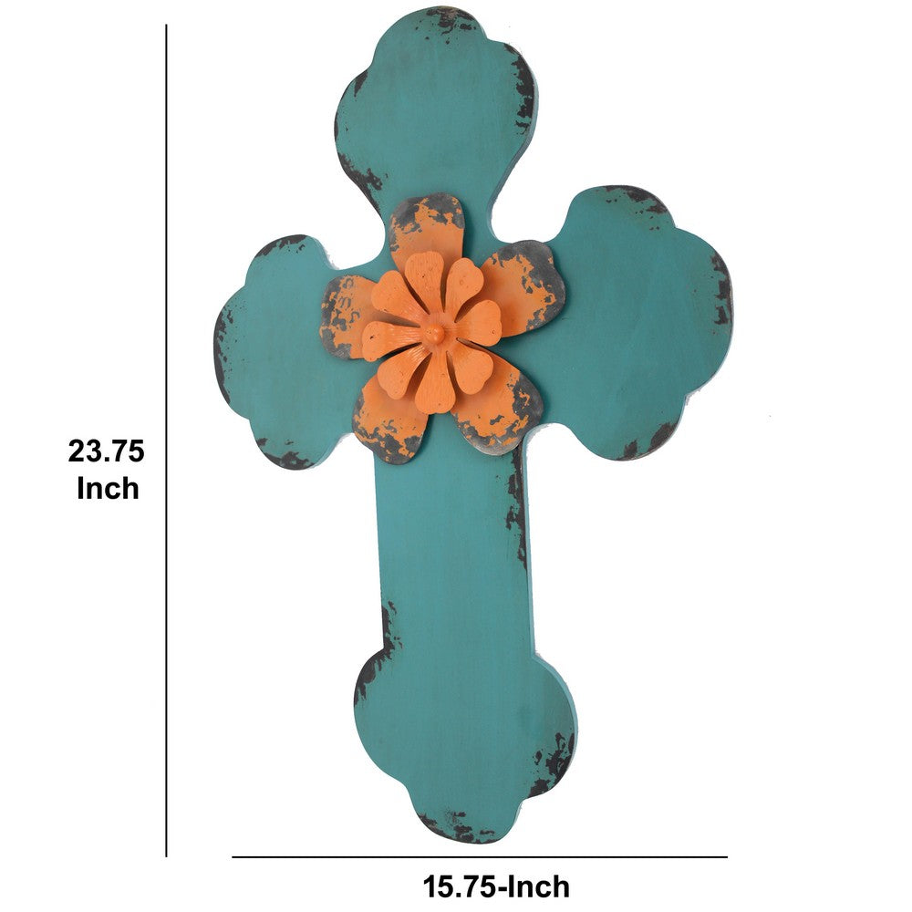 Rustic Wooden Cross Wall Decor, Blue - BM218405