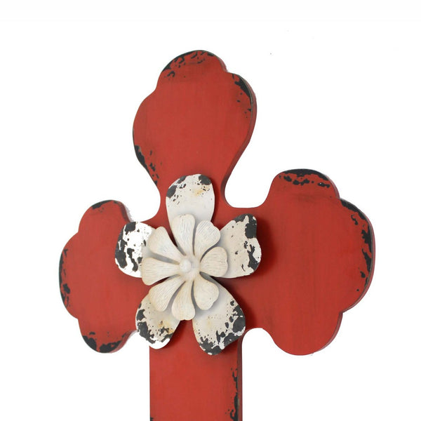 Rustic Wooden Cross Wall Decor, Red - BM218407