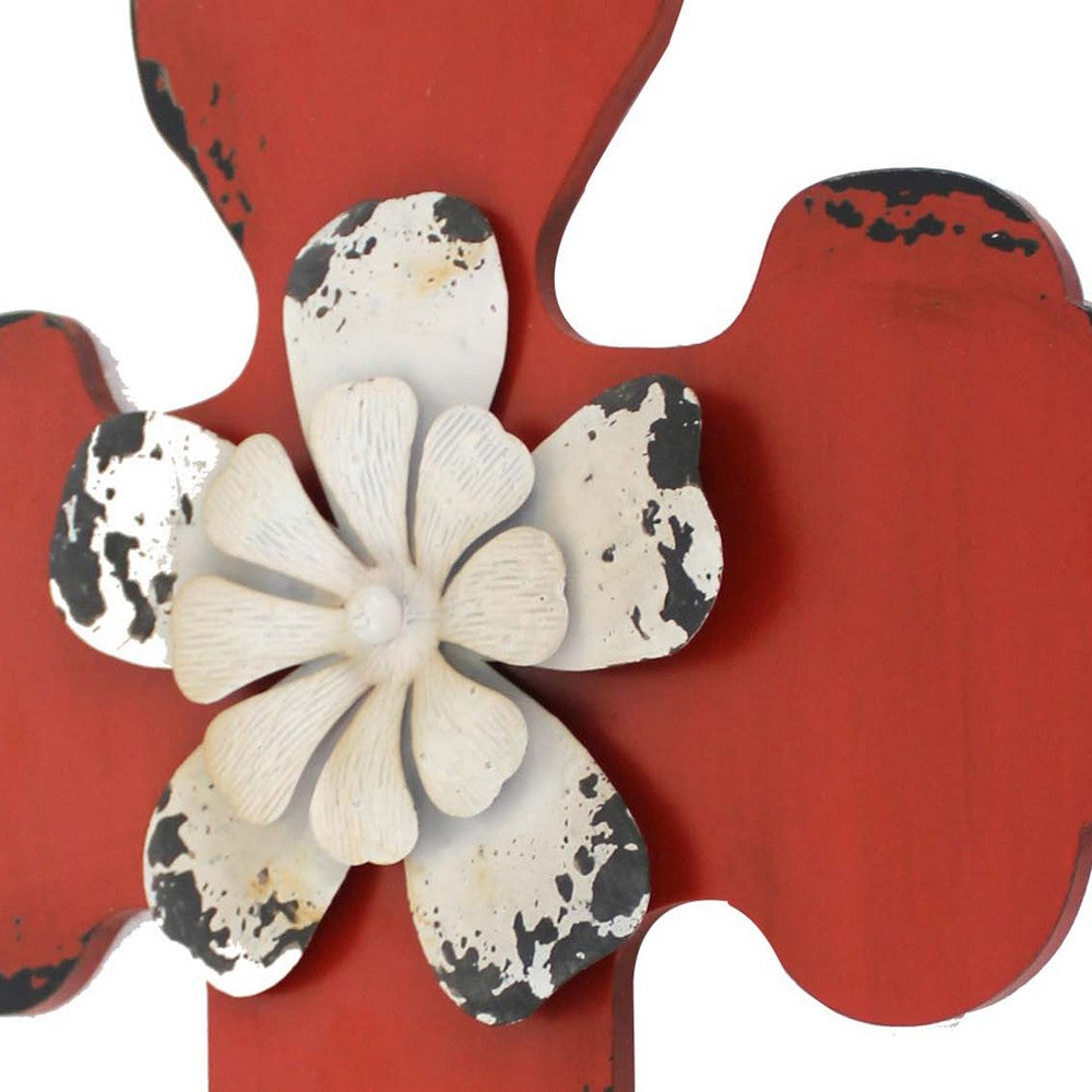 Rustic Wooden Cross Wall Decor, Red - BM218407