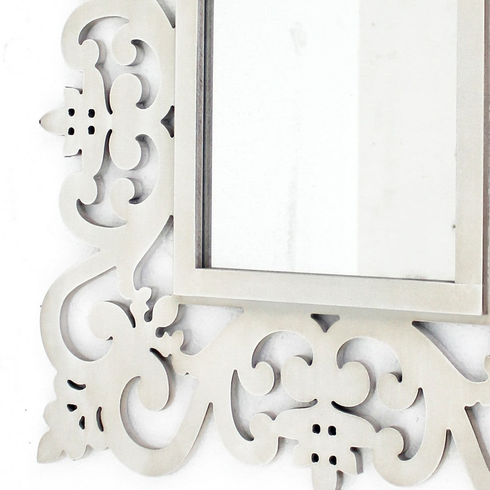 Square Shape Floral Cosmetic Wall Mirror, White - BM218409