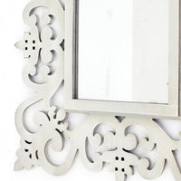 Square Shape Floral Cosmetic Wall Mirror, White - BM218409