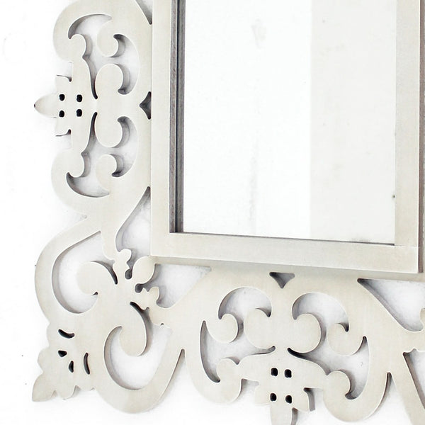 Square Shape Floral Cosmetic Wall Mirror, White - BM218409