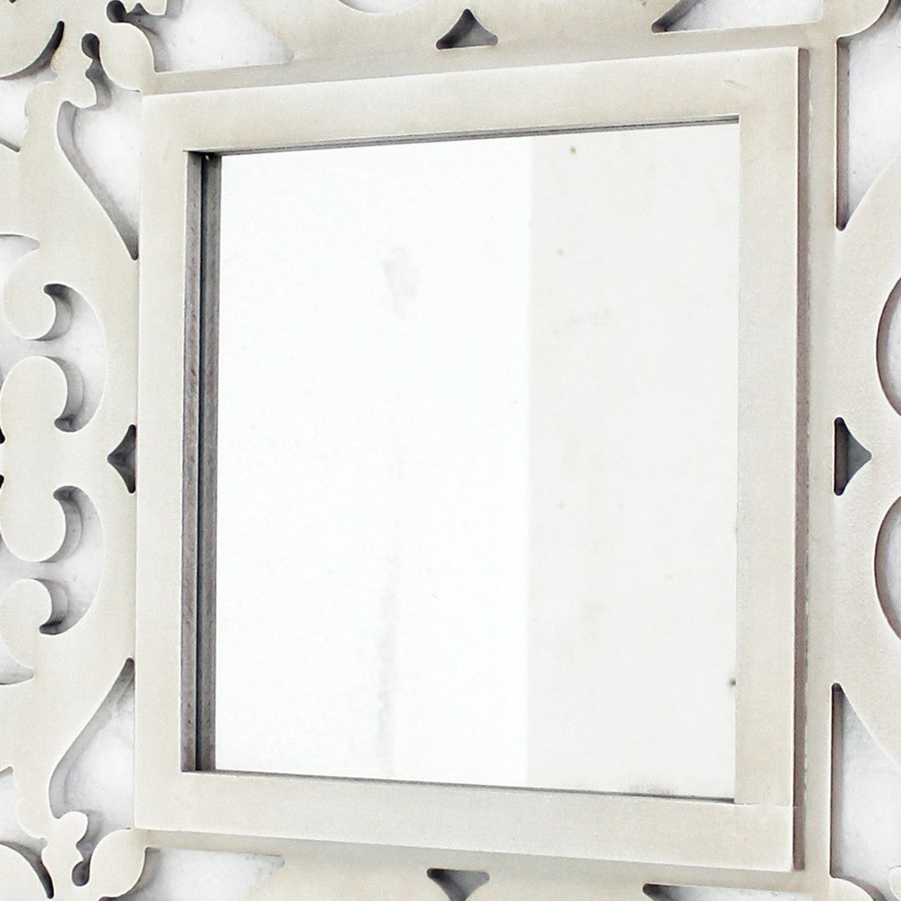 Square Shape Floral Cosmetic Wall Mirror, White - BM218409