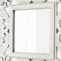 Square Shape Floral Cosmetic Wall Mirror, White - BM218409