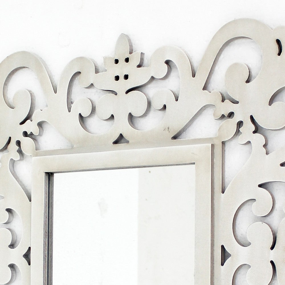 Square Shape Floral Cosmetic Wall Mirror, White - BM218409