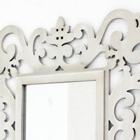 Square Shape Floral Cosmetic Wall Mirror, White - BM218409
