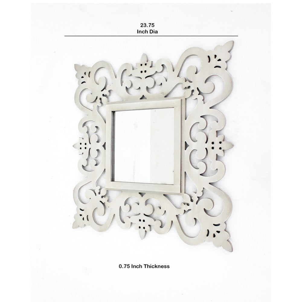 Square Shape Floral Cosmetic Wall Mirror, White - BM218409
