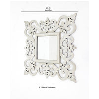 Square Shape Floral Cosmetic Wall Mirror, White - BM218409