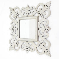 Square Shape Floral Cosmetic Wall Mirror, White - BM218409