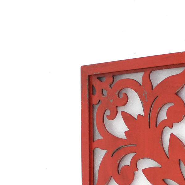 Square Wooden Floral Wall Plaque, Red - BM218410