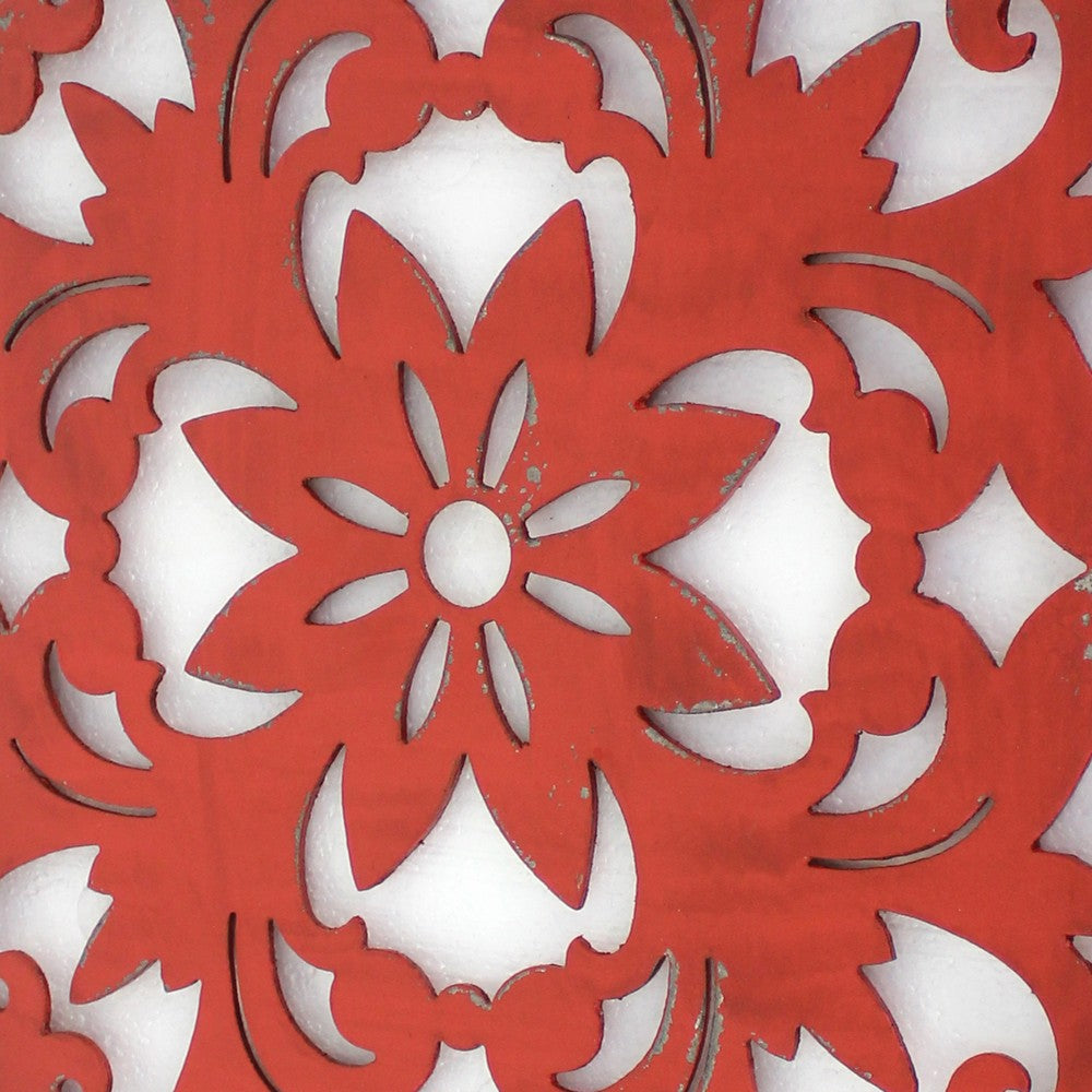 Square Wooden Floral Wall Plaque, Red - BM218410
