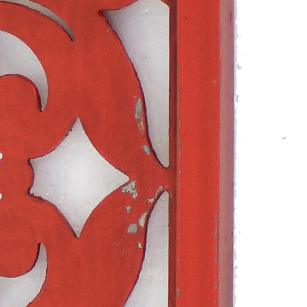 Square Wooden Floral Wall Plaque, Red - BM218410