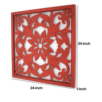 Square Wooden Floral Wall Plaque, Red - BM218410