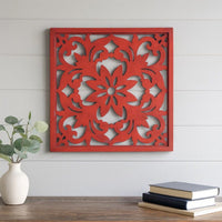 Square Wooden Floral Wall Plaque, Red - BM218410