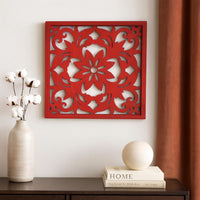 Square Wooden Floral Wall Plaque, Red - BM218410