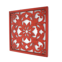 Square Wooden Floral Wall Plaque, Red - BM218410
