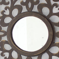 Wooden Frame Square Wall Mirror with Floral cut Out Design, Espresso - BM218411