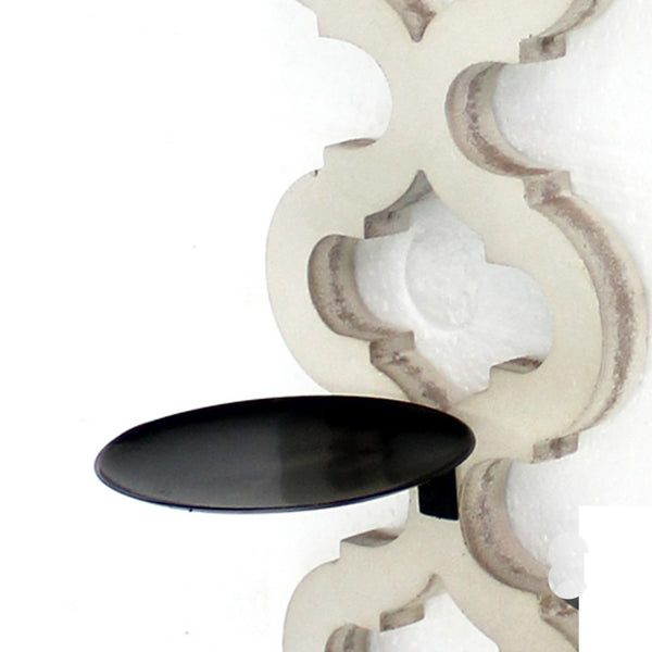 Geometric Lattice Wooden Frame Metal Candle Holder, Set of 2, White - BM218412