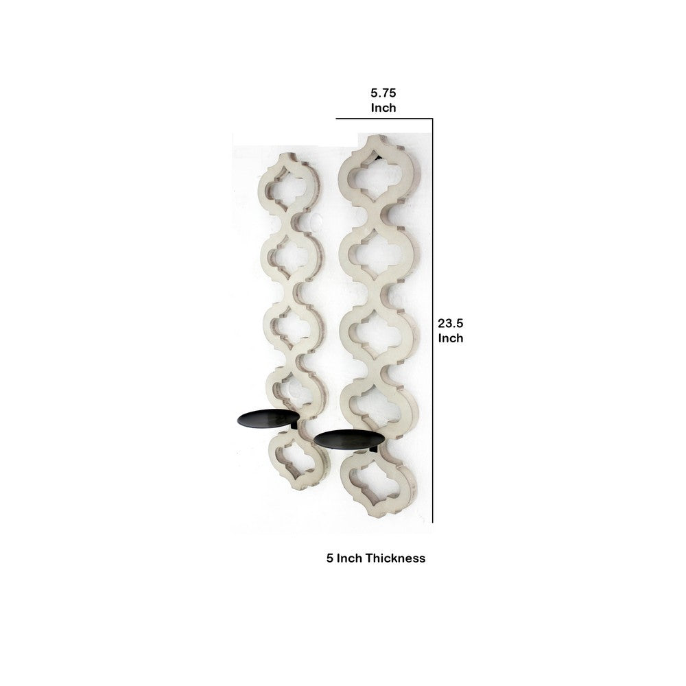 Geometric Lattice Wooden Frame Metal Candle Holder, Set of 2, White - BM218412