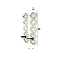 Geometric Lattice Wooden Frame Metal Candle Holder, Set of 2, White - BM218412