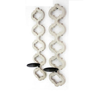 Geometric Lattice Wooden Frame Metal Candle Holder, Set of 2, White - BM218412
