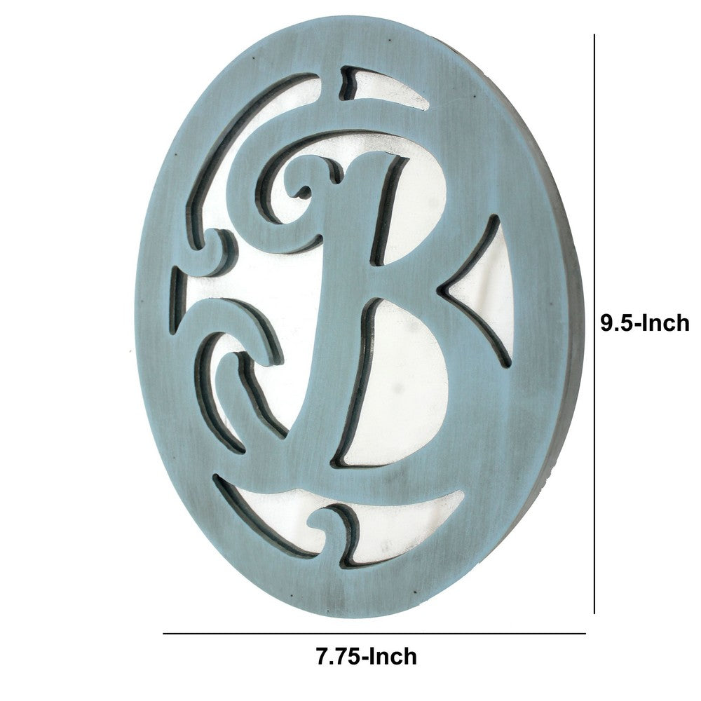 Wooden Oval Wall Monogram with B Letter, Blue - BM218413