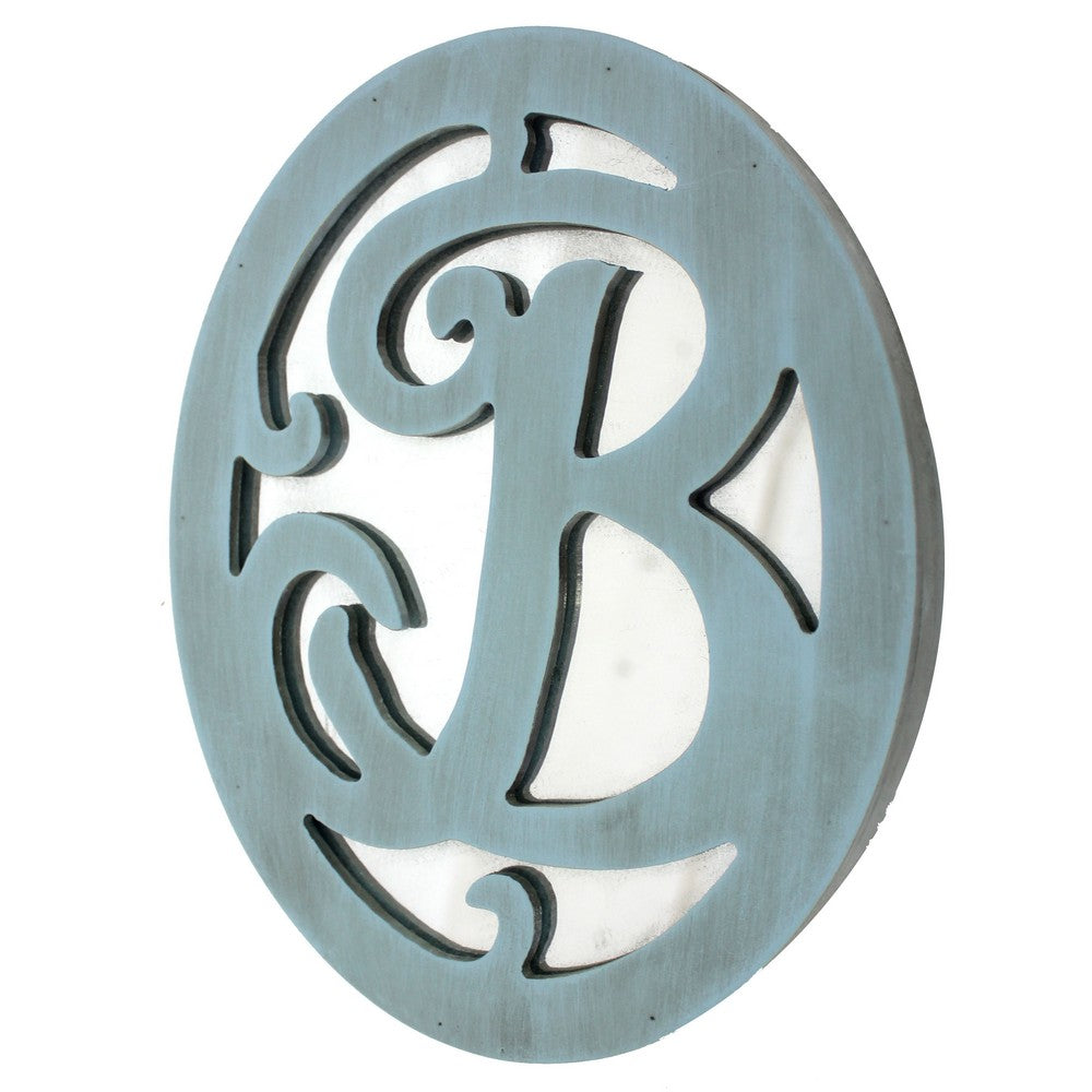 Wooden Oval Wall Monogram with B Letter, Blue - BM218413
