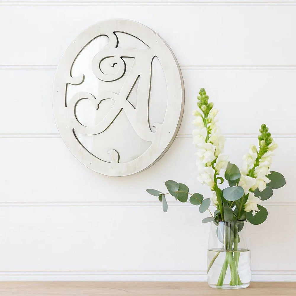 Wooden Oval Frame Wall Monogram with A Letter, White - BM218416