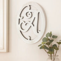 Wooden Oval Frame Wall Monogram with A Letter, White - BM218416