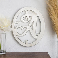 Wooden Oval Frame Wall Monogram with A Letter, White - BM218416