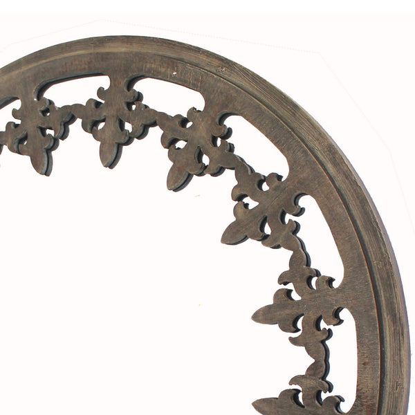 Fleur De Lis Pattern Wooden Framed Wall Mirror, Dark Gray - BM218417