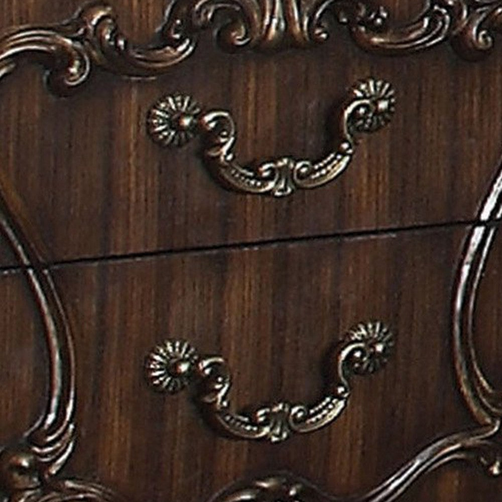 Traditional Wooden Nightstand with Antique Handles and Scrolled Legs, Brown - BM218447