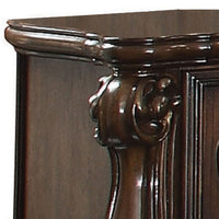 Traditional Wooden Nightstand with Antique Handles and Scrolled Legs, Brown - BM218447