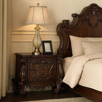 Traditional Wooden Nightstand with Antique Handles and Scrolled Legs, Brown - BM218447
