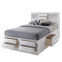 Eight Drawer Full Size Storage Bed with Bookcase Headboard, White - BM218462