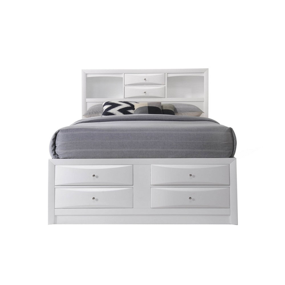Eight Drawer Full Size Storage Bed with Bookcase Headboard, White - BM218462