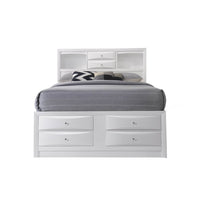 Eight Drawer Full Size Storage Bed with Bookcase Headboard, White - BM218462