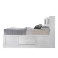 Eight Drawer Full Size Storage Bed with Bookcase Headboard, White - BM218462