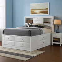 Eight Drawer Full Size Storage Bed with Bookcase Headboard, White - BM218462