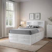 Eight Drawer Full Size Storage Bed with Bookcase Headboard, White - BM218462