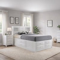 Eight Drawer Full Size Storage Bed with Bookcase Headboard, White - BM218462