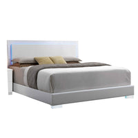 Leatherette Eastern King Bed with LED Panel Headboard and Chrome Legs,White - BM218470
